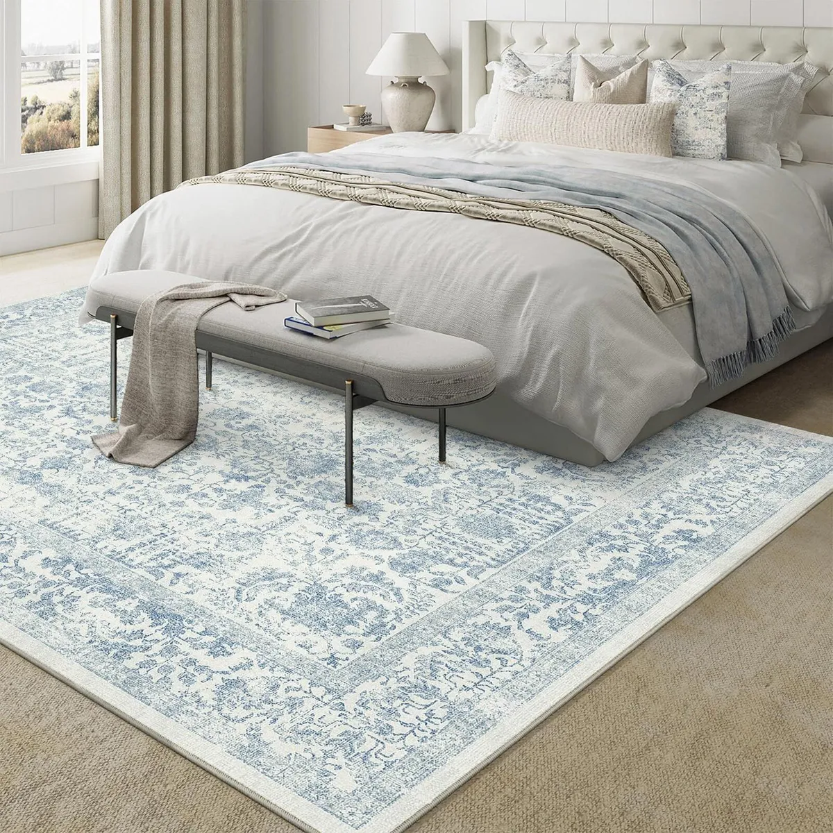 Vintage Blue Rugs Living Room Washable Non Slip - Image 3