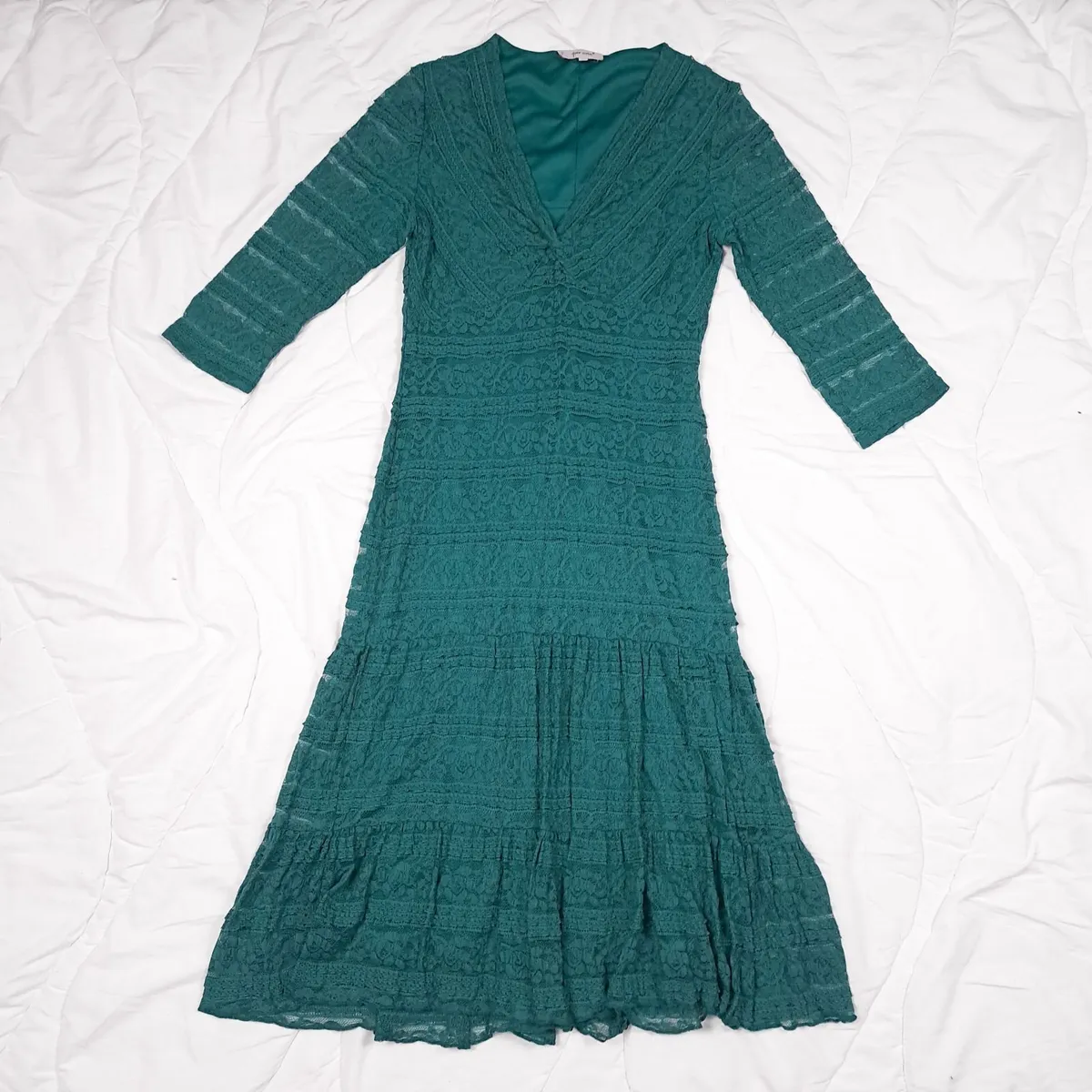 Per Una Teal Green Lace Tiered Midi Dress 12UK - Image 4