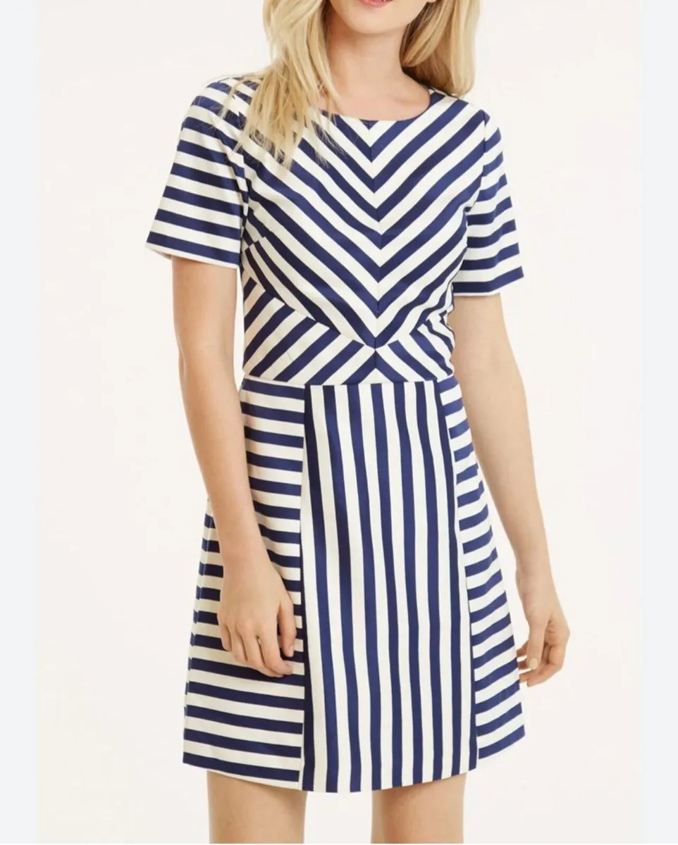 Oasis Navy White Nautical Stripe Mini Dress 8UK - Image 2