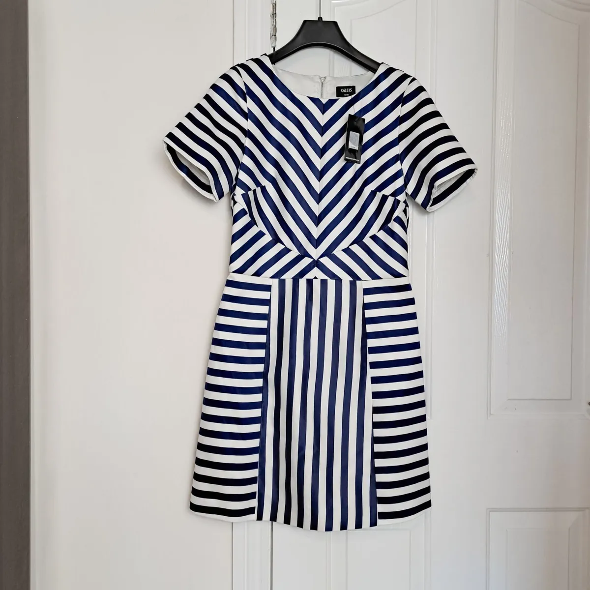 Oasis Navy White Nautical Stripe Mini Dress 8UK - Image 1