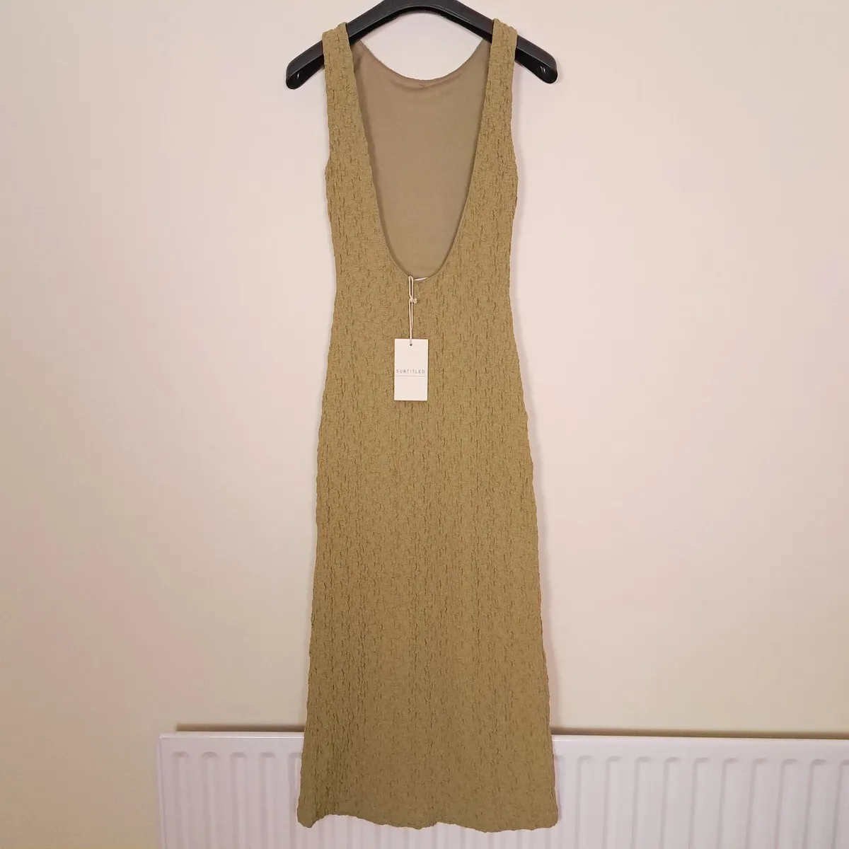 Subtitled Green Tan Crinkle Maxi Dress XS - Image 2