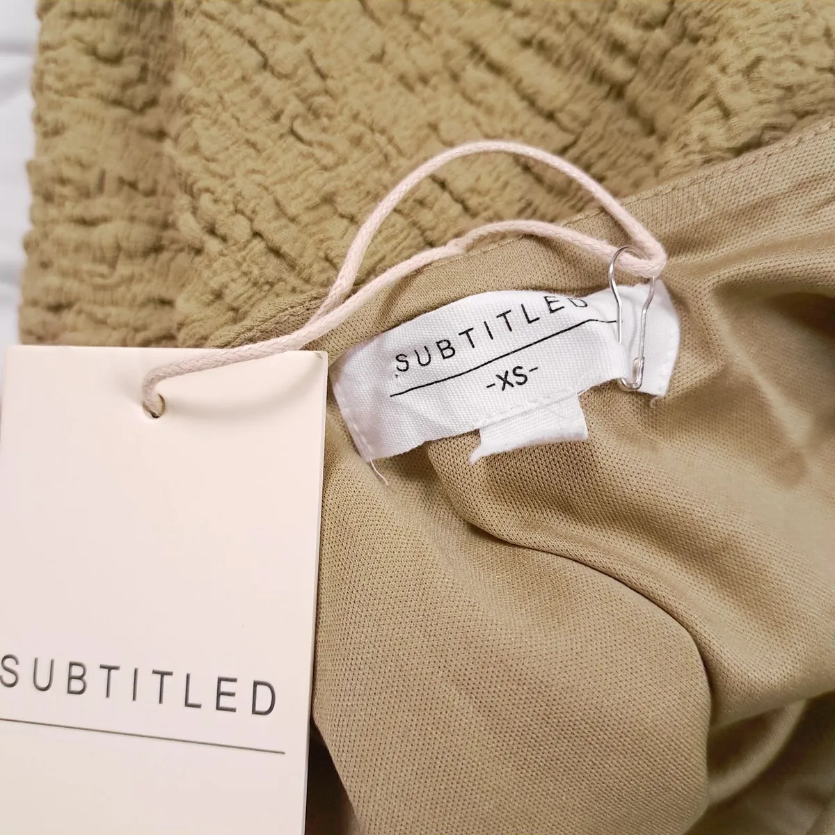 Subtitled Green Tan Crinkle Maxi Dress XS - Image 3
