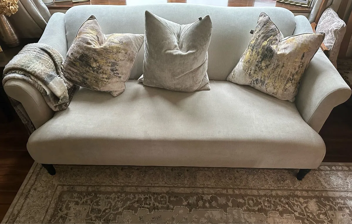 Beige Fabric Sofa armchair and Footstool - Image 1