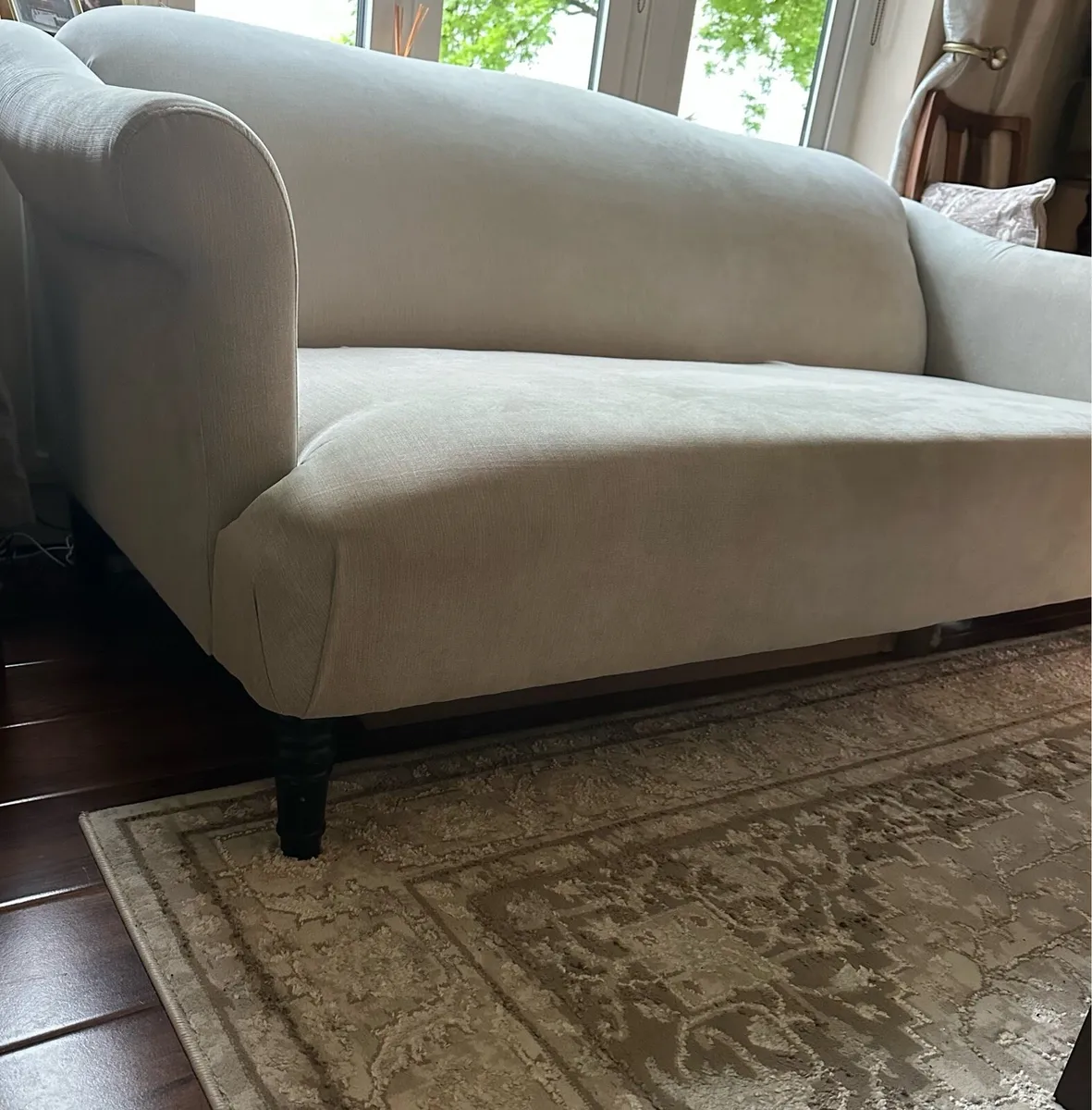 Beige Fabric Sofa armchair and Footstool - Image 1