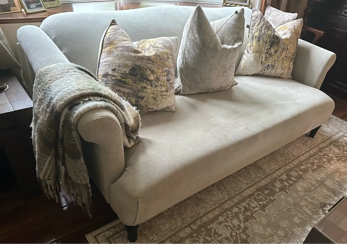 Beige Fabric Sofa armchair and Footstool - Image 2