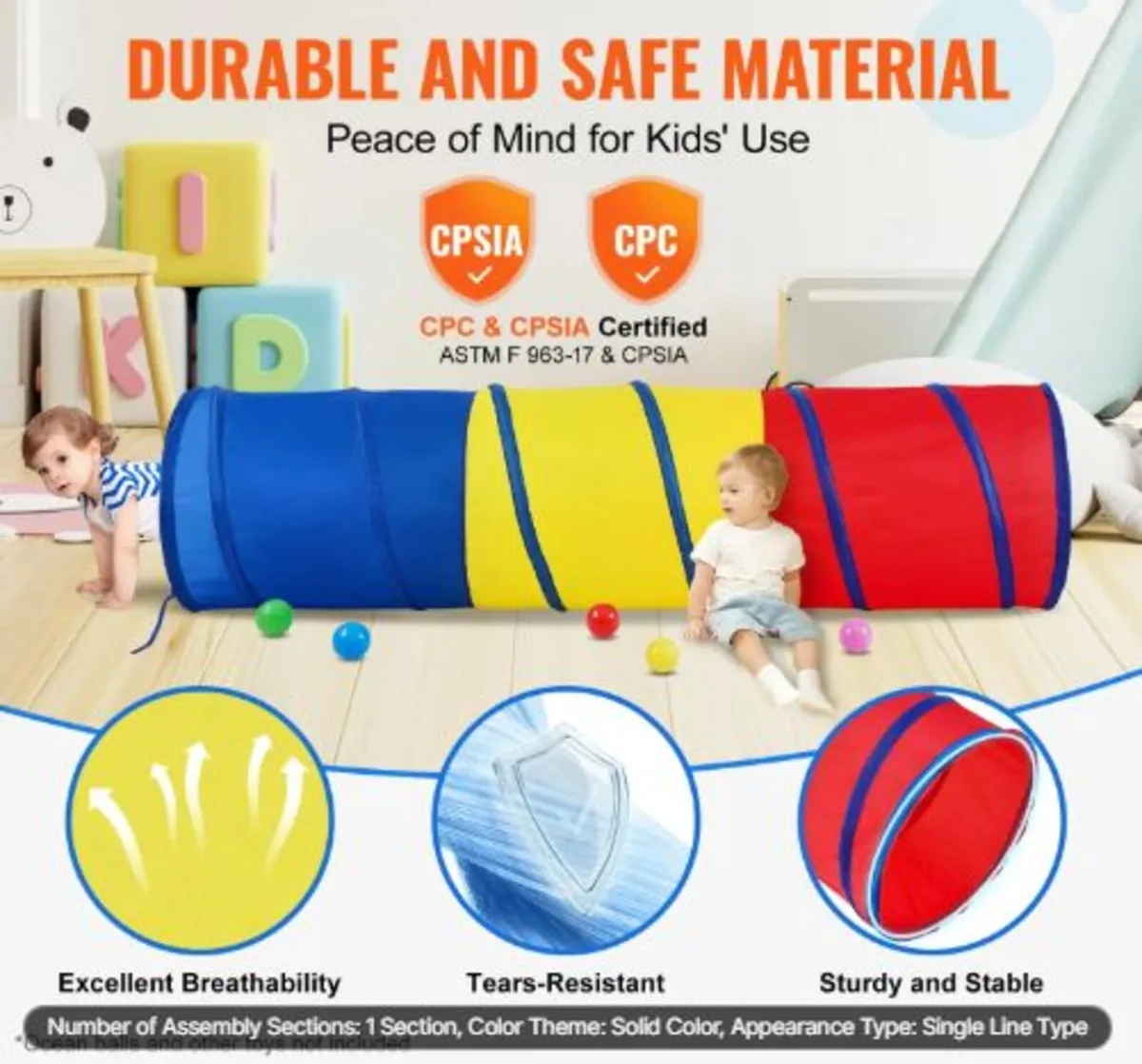 Kids Play Tunnel Tent for Toddlers, Colorful Pop - Image 2