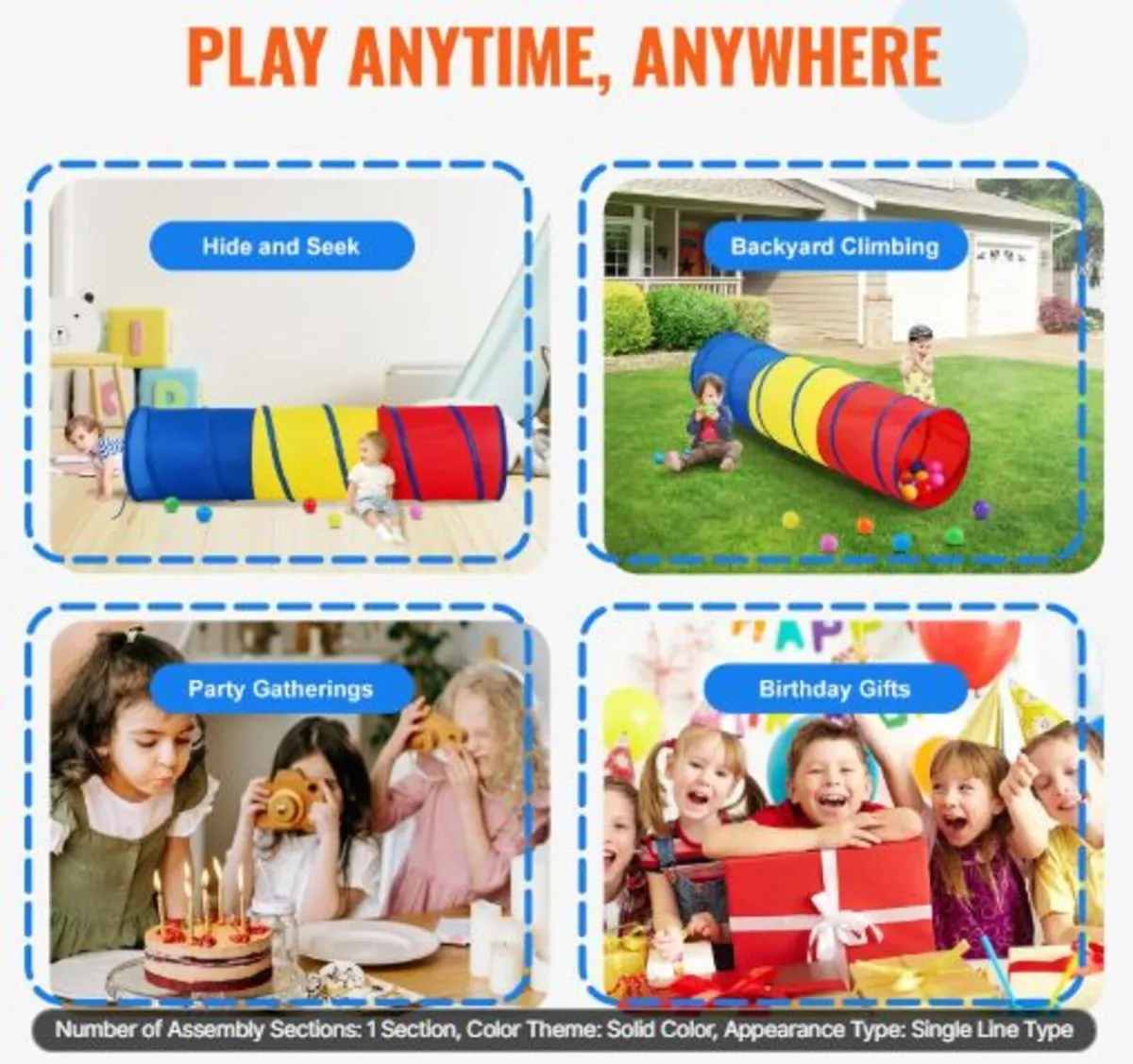 Kids Play Tunnel Tent for Toddlers, Colorful Pop - Image 4
