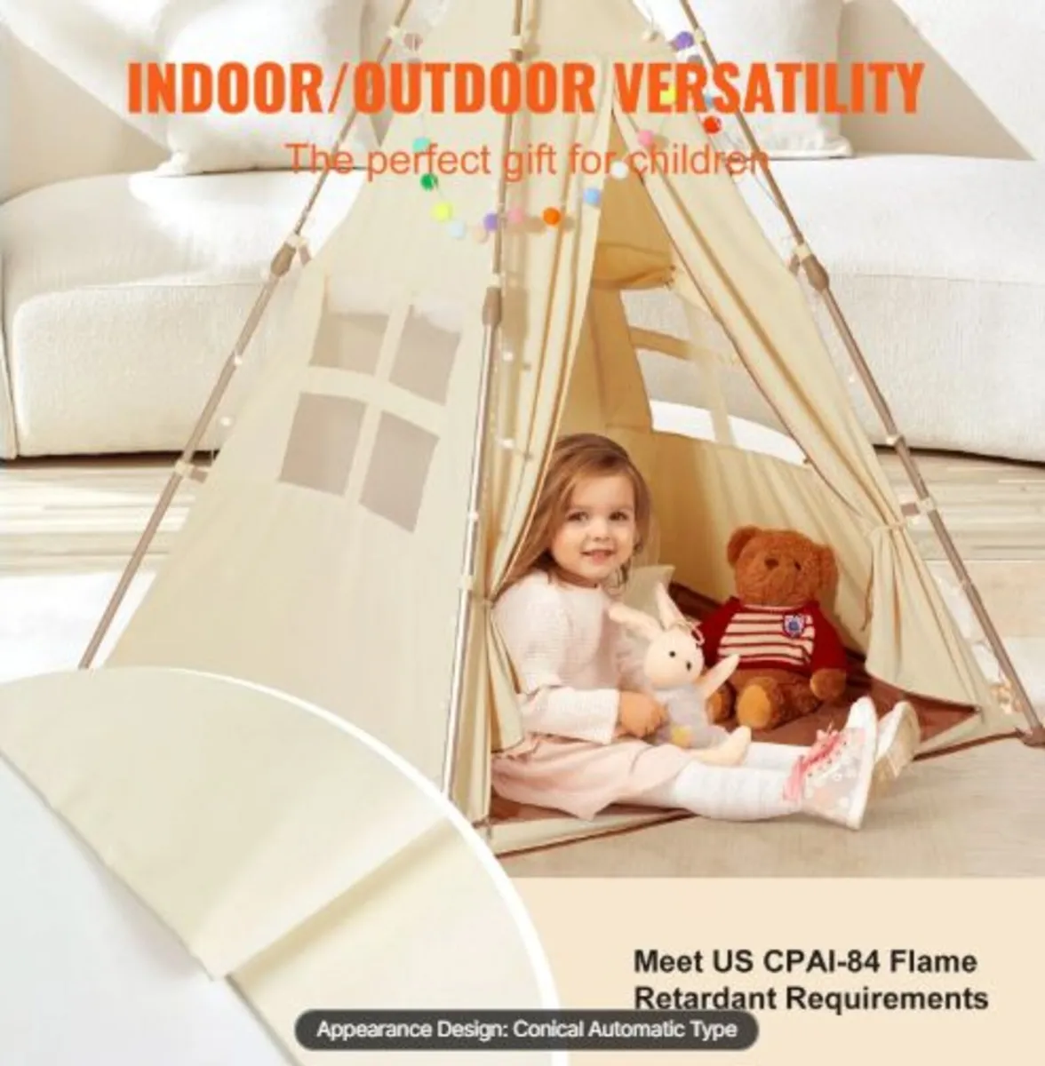 Kids Play Tent, Teepee Tent for Kids 1-5 Years - Image 3