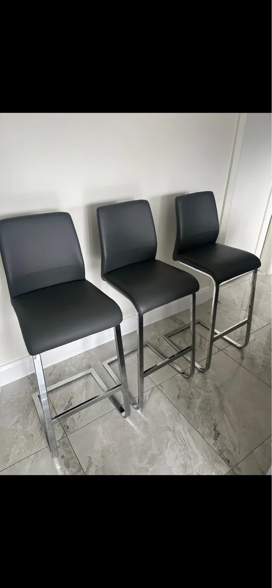Set of 3 Grey Faux Leather Bar Stools - Image 2