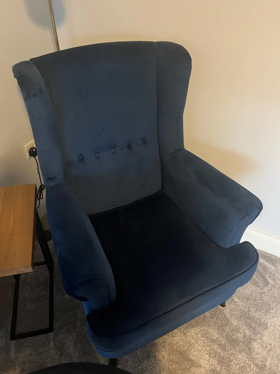 Navy Velvet Wingback Accent Chair - Image 1
