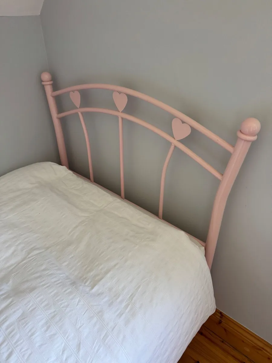 Pink single Bed frame and mattress - as new - Image 2