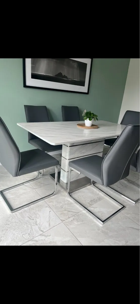 4 Grey Cantilever Dining Chairs:Modern ChromeFrame - Image 2