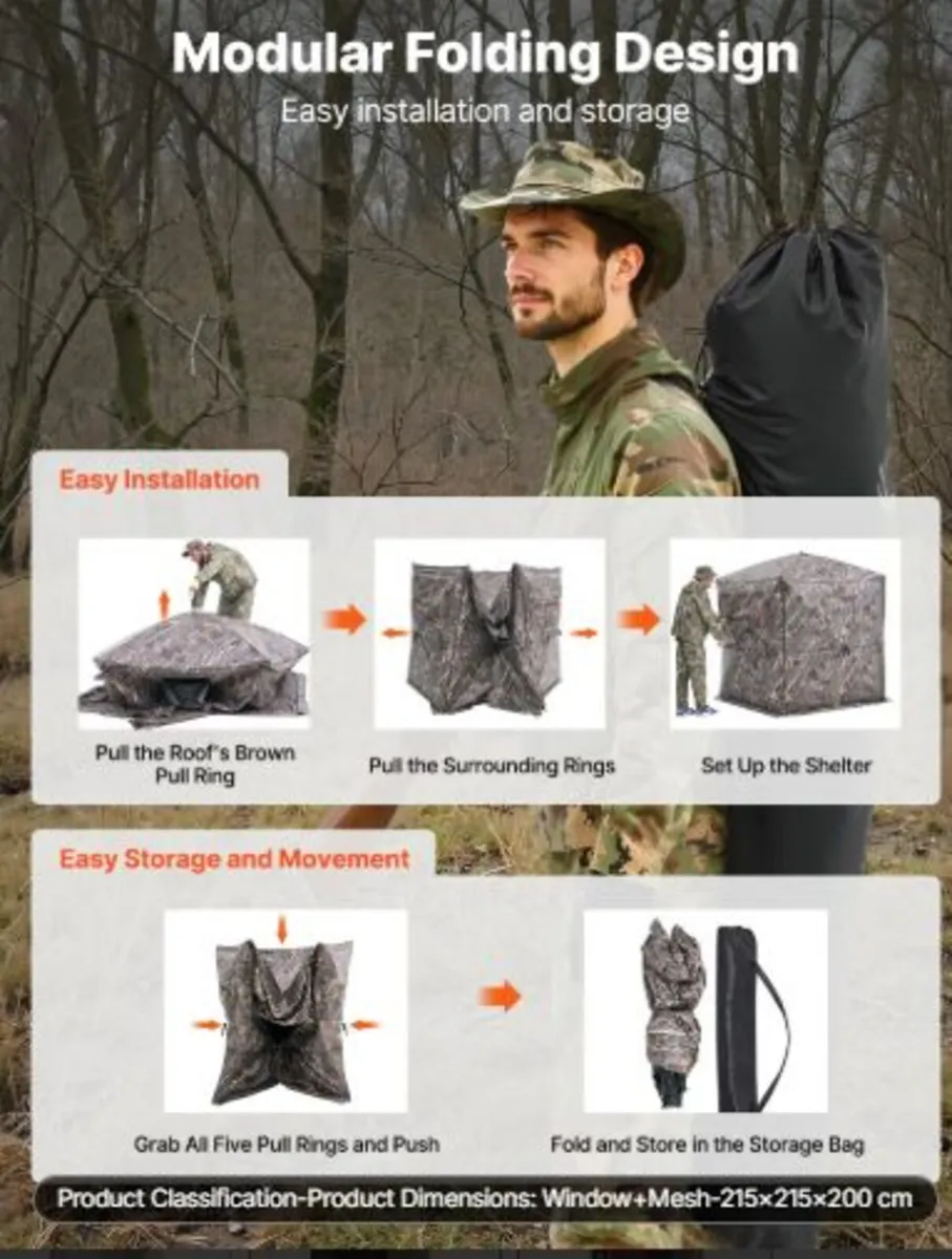 Hunting Blind, 6-7 Person Ground Blinds with Carry - Image 4