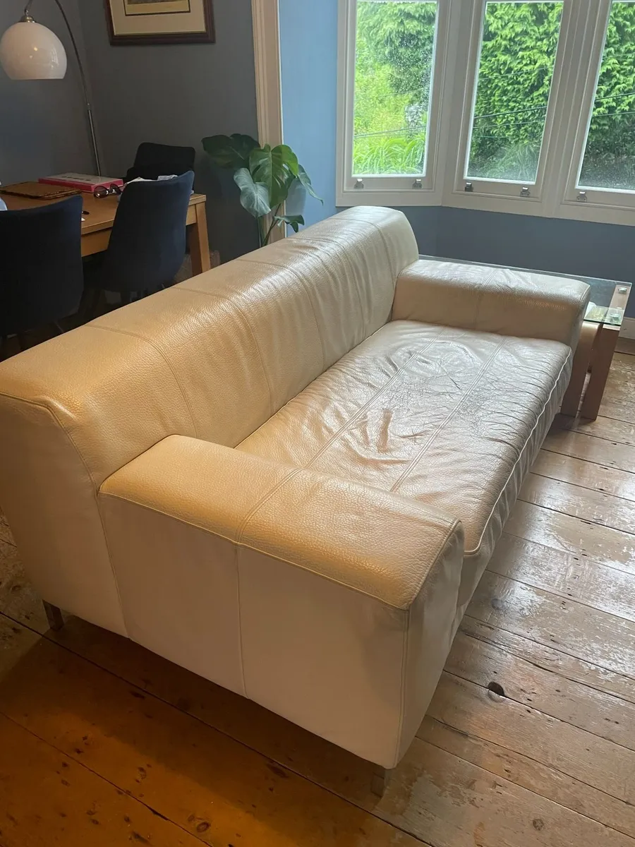 Cream Leather Sofa - Image 1