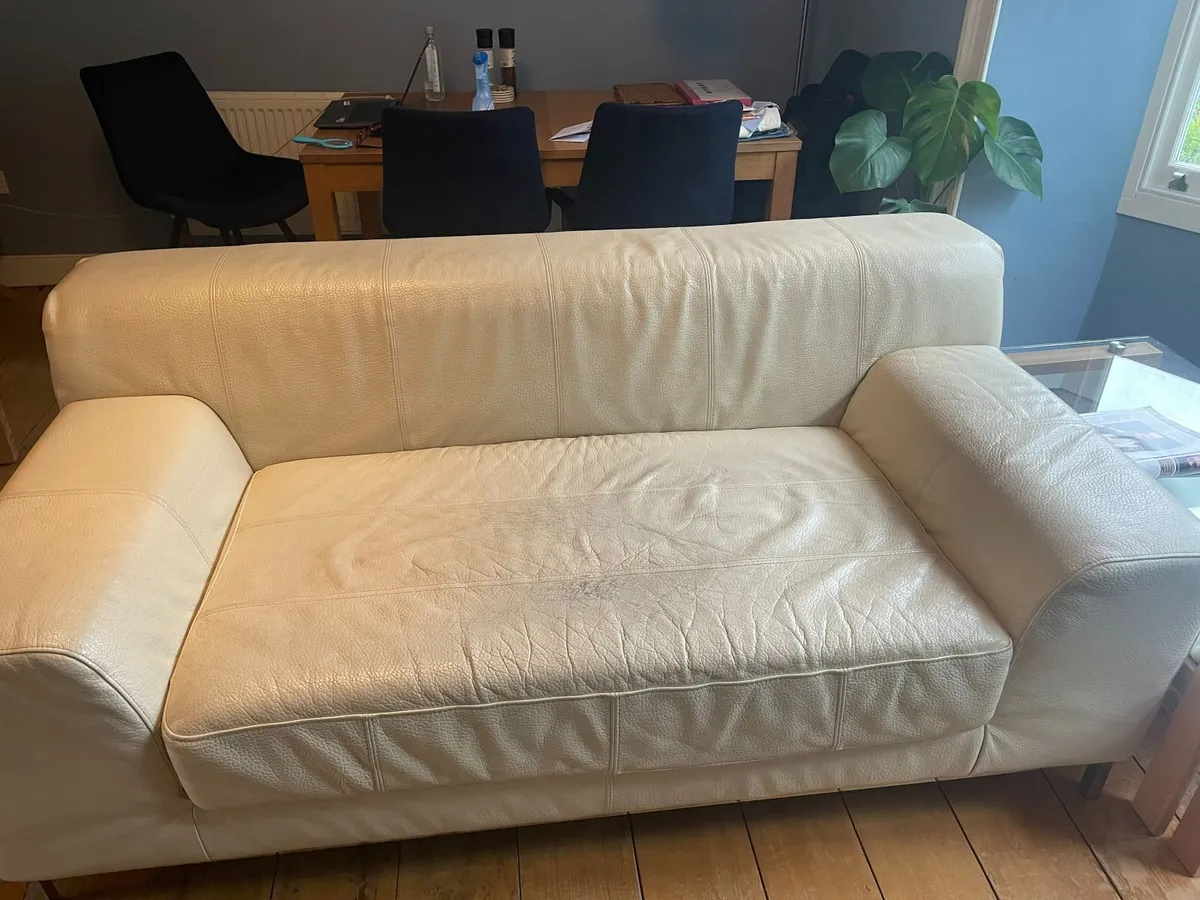Cream Leather Sofa - Image 4