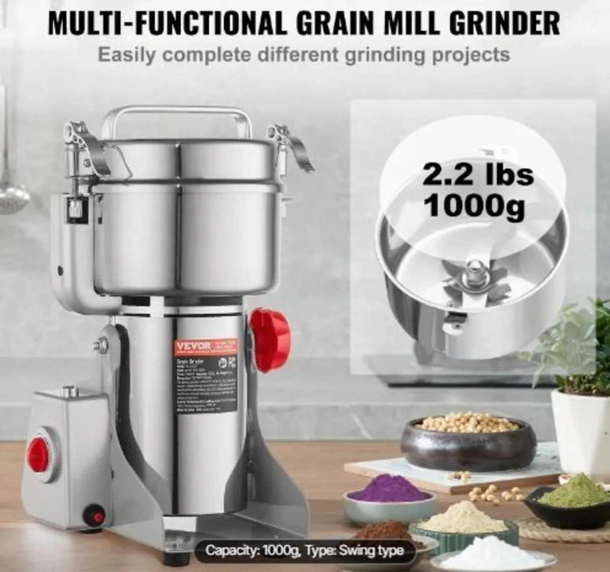 1000g Electric Grain Mill Grinder - Image 3