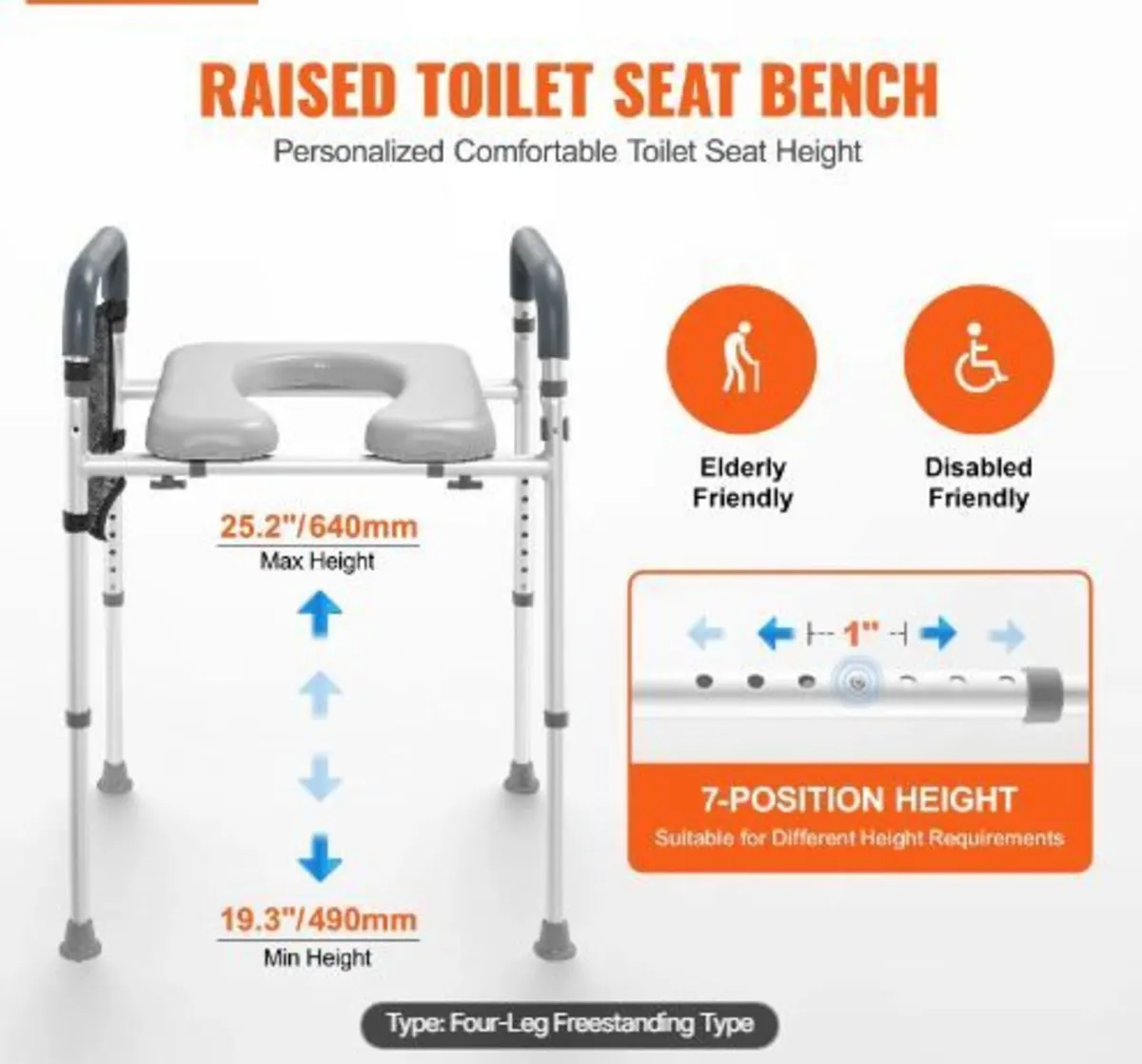 Raised Toilet Seat, 7-Position Height Adjustment - Image 4