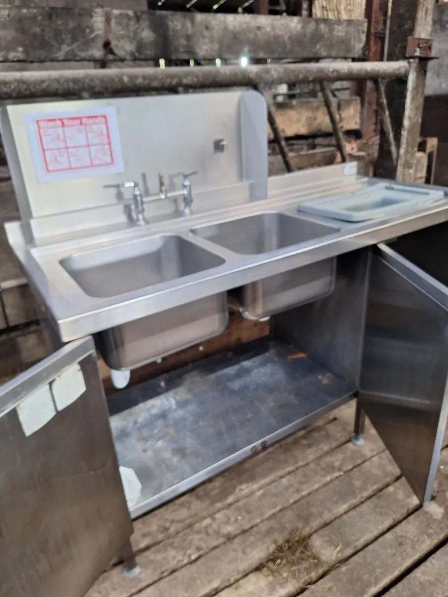 Stainless double bowl sink with cutlery trap - Image 1