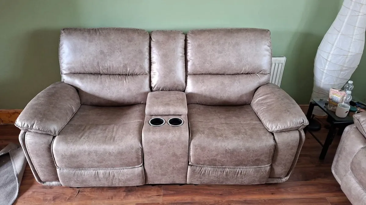 Oxford Grey & Brown Suede Fabric Recliner Sofa - Image 3
