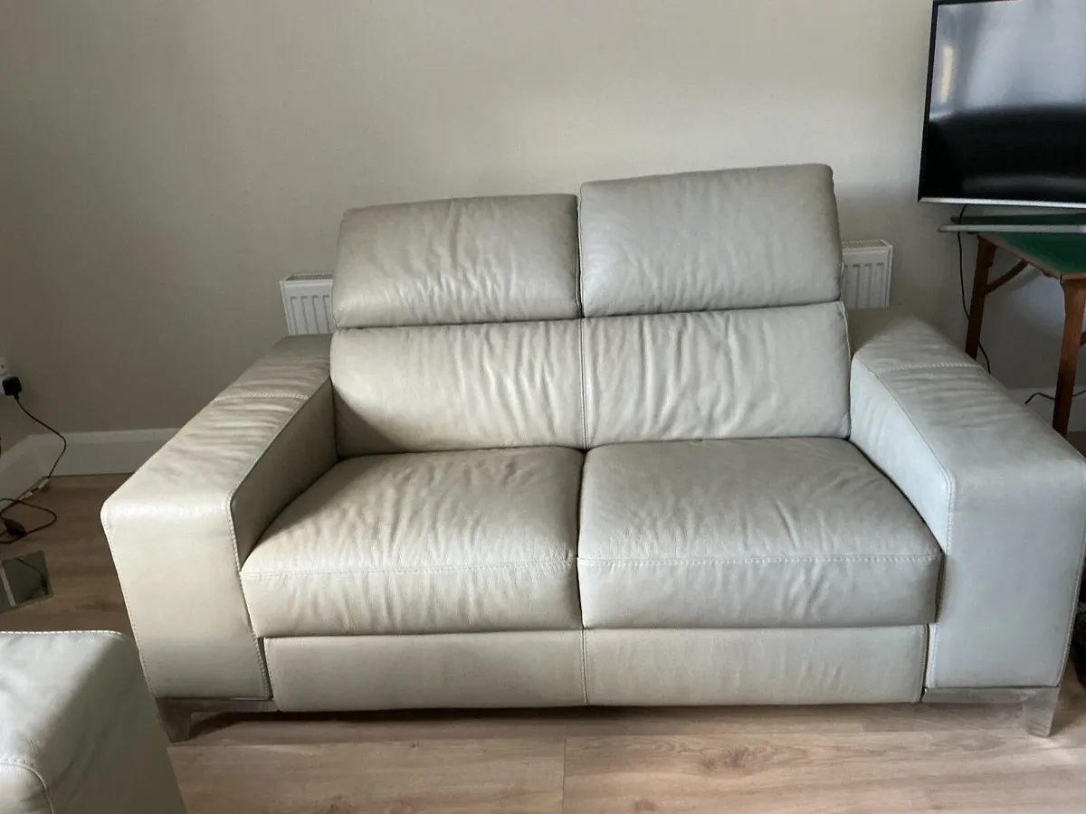 Grey 2 seater leather sofa - Image 1