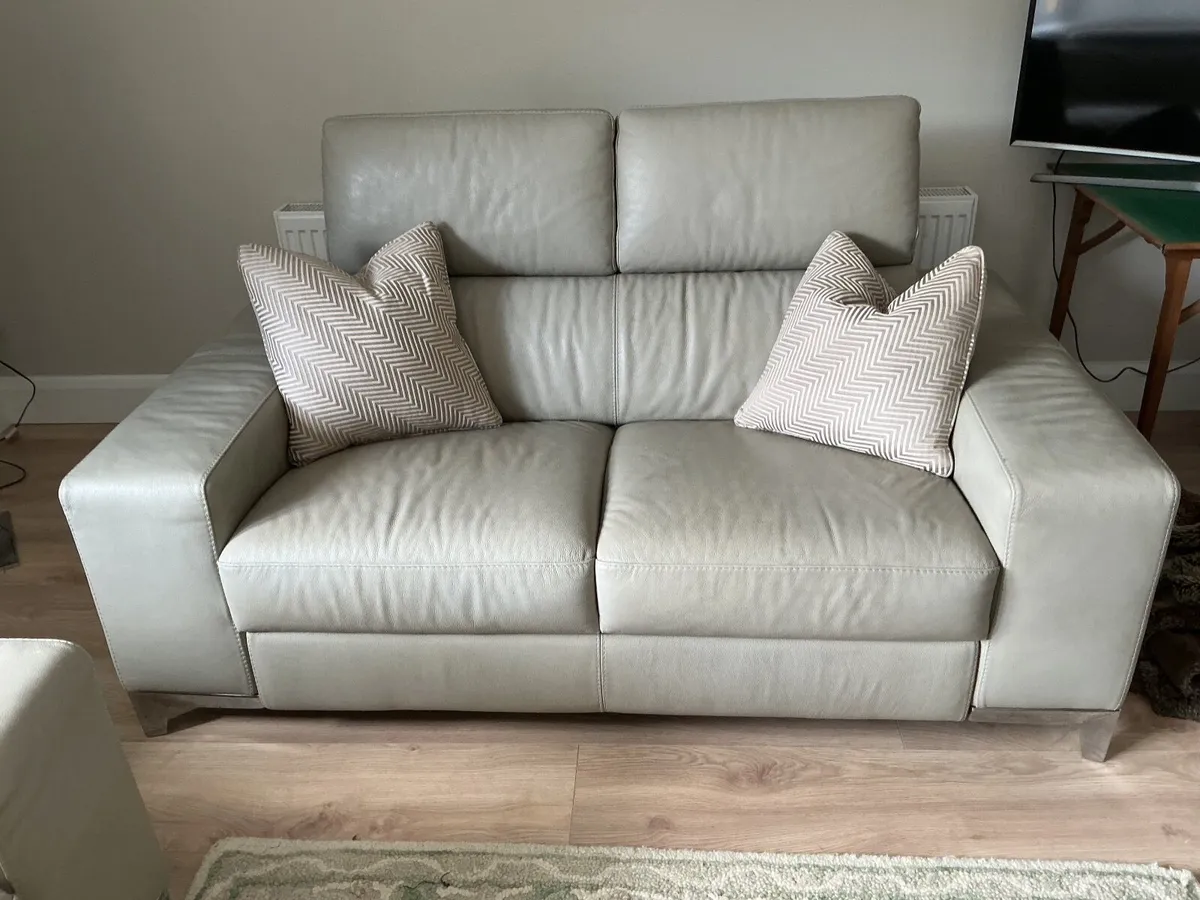 Grey 2 seater leather sofa - Image 2