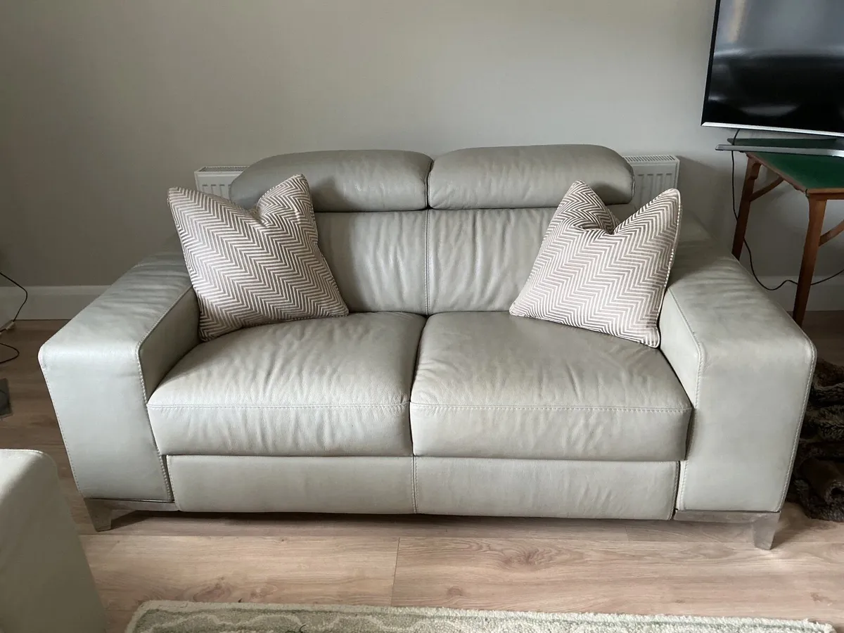 Grey 2 seater leather sofa - Image 3