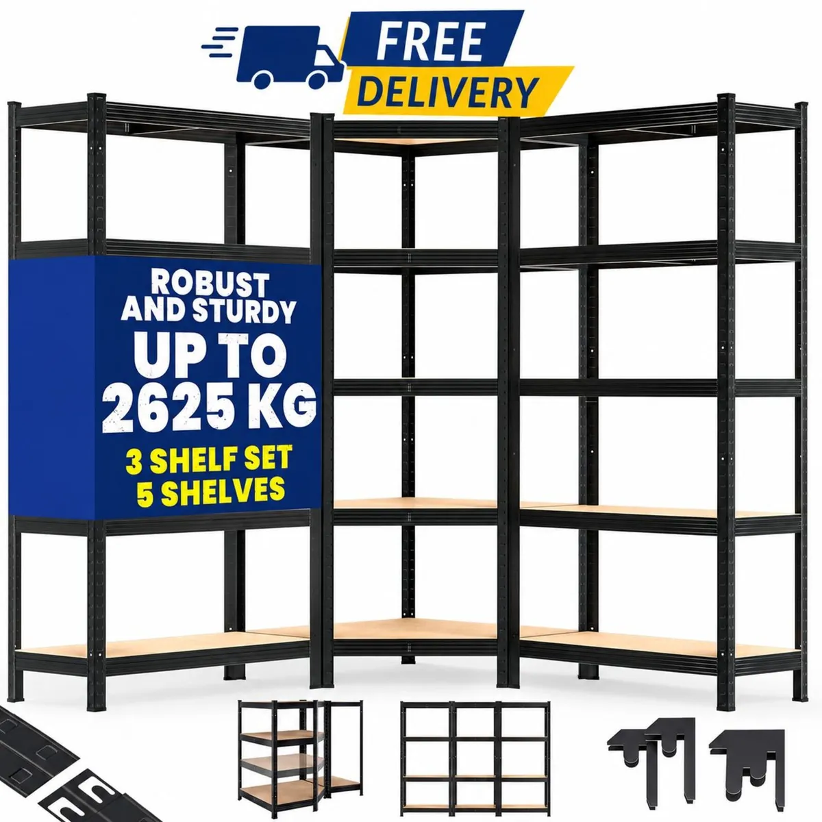 Set of 3 Heavy Duty Corner Shelving Units 2625kg C - Image 3