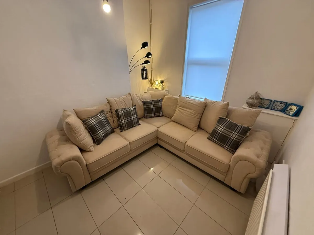 Verona Beige Scatter Cushions Sofa Set + Footstool - Image 3