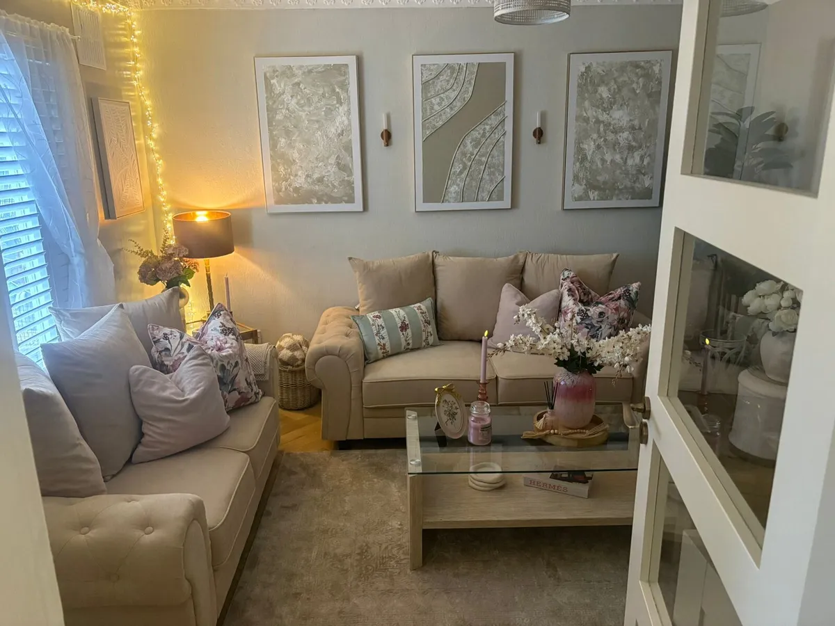 Verona Beige Scatter Cushions Sofa Set + Footstool - Image 4