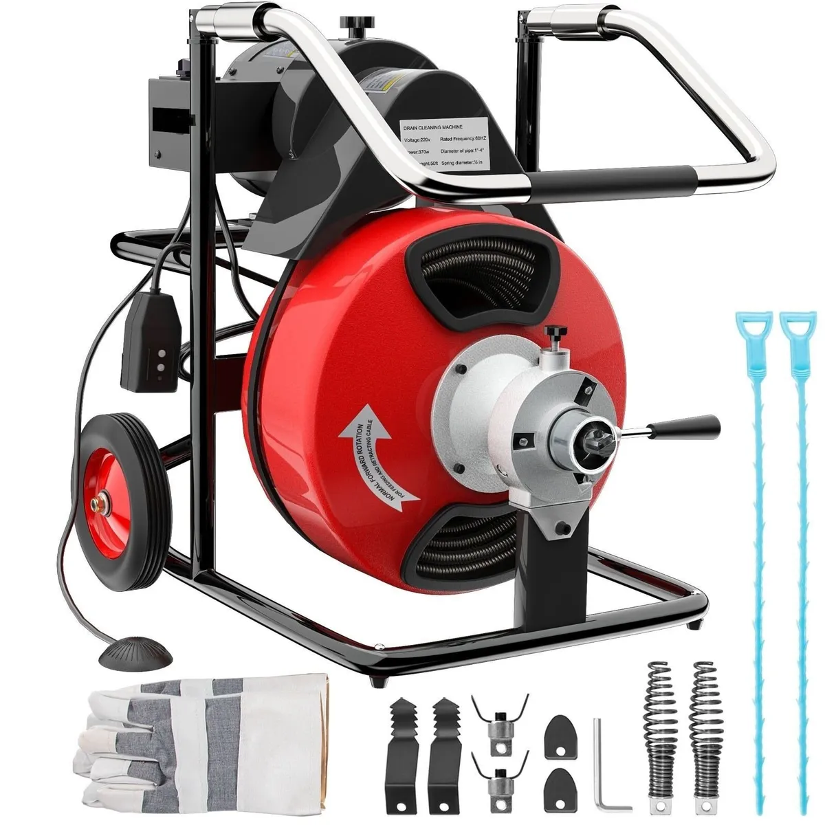 50FT X 1/2 250W Drain Pipe Cleaning Machine - Image 2