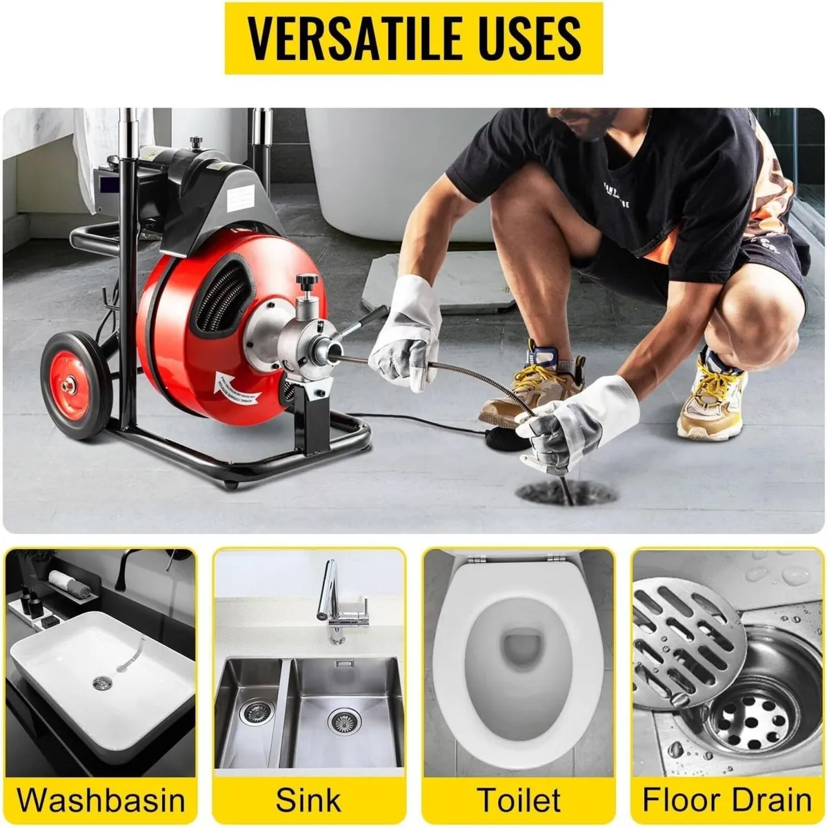 50FT X 1/2 250W Drain Pipe Cleaning Machine - Image 3