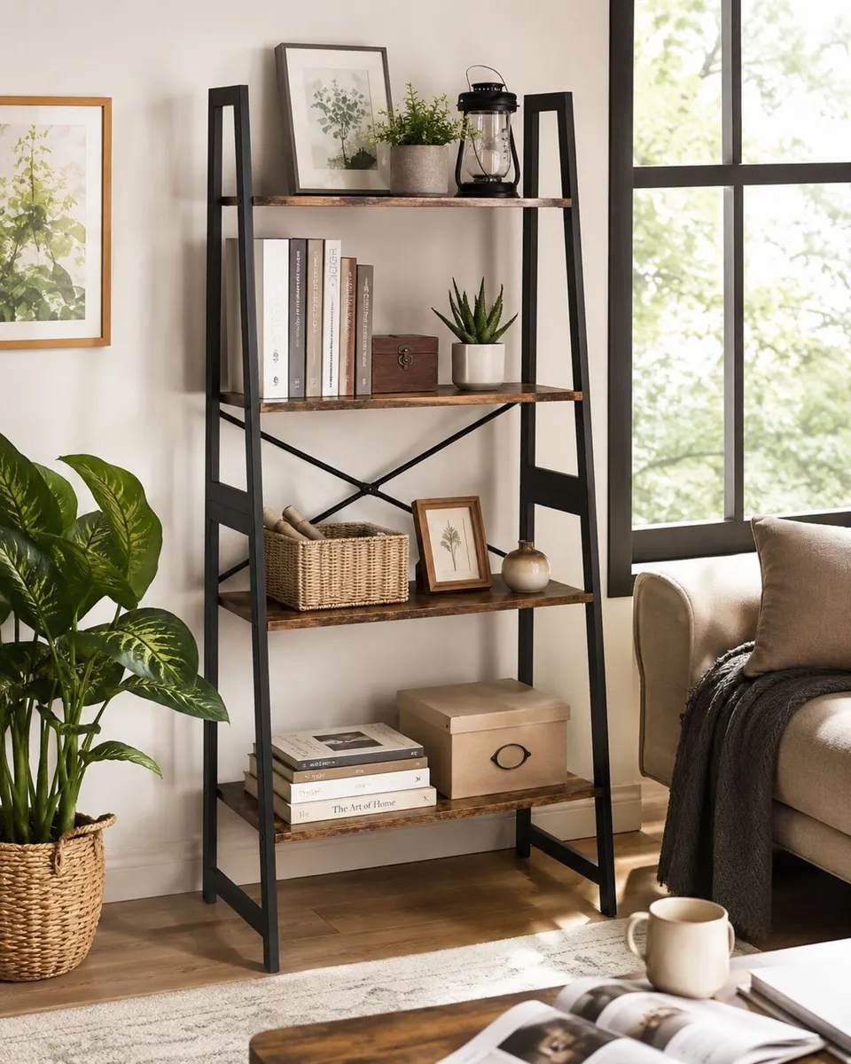 Ladder Bookcase storage shelves 4 tier - Image 2