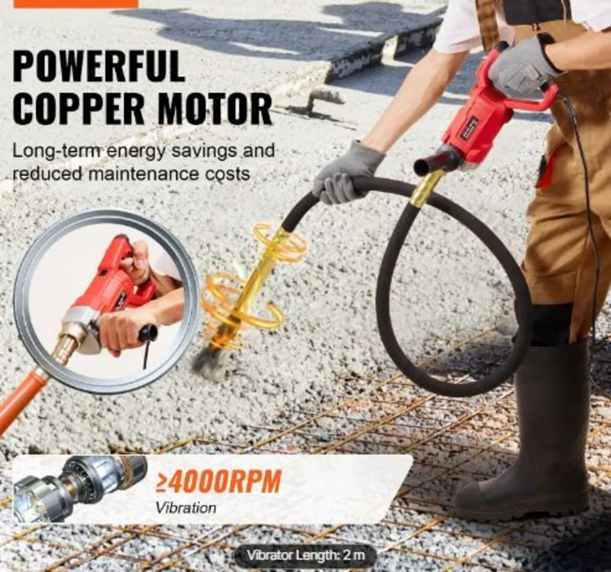 Handheld Concrete Vibrator, 800W Electric - Image 1