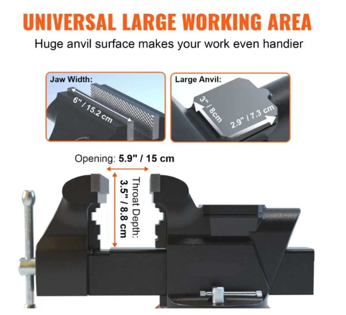 6" Bench Vise w/ Anvil 360°Swivel Locking Base Hea - Image 4