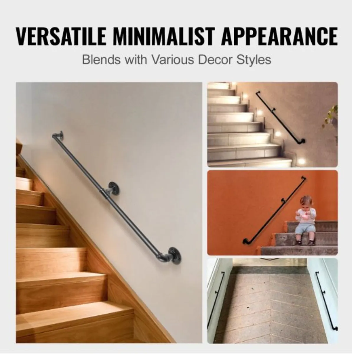 4FT Pipe Staircase Handrail w/ Wall Mount Support - Image 4