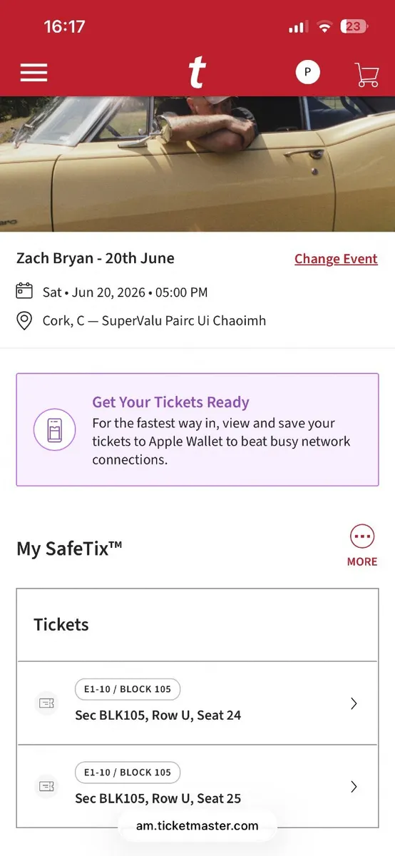 2 x Zach Bryan Concert Tickets Saturday 20th June - Image 1