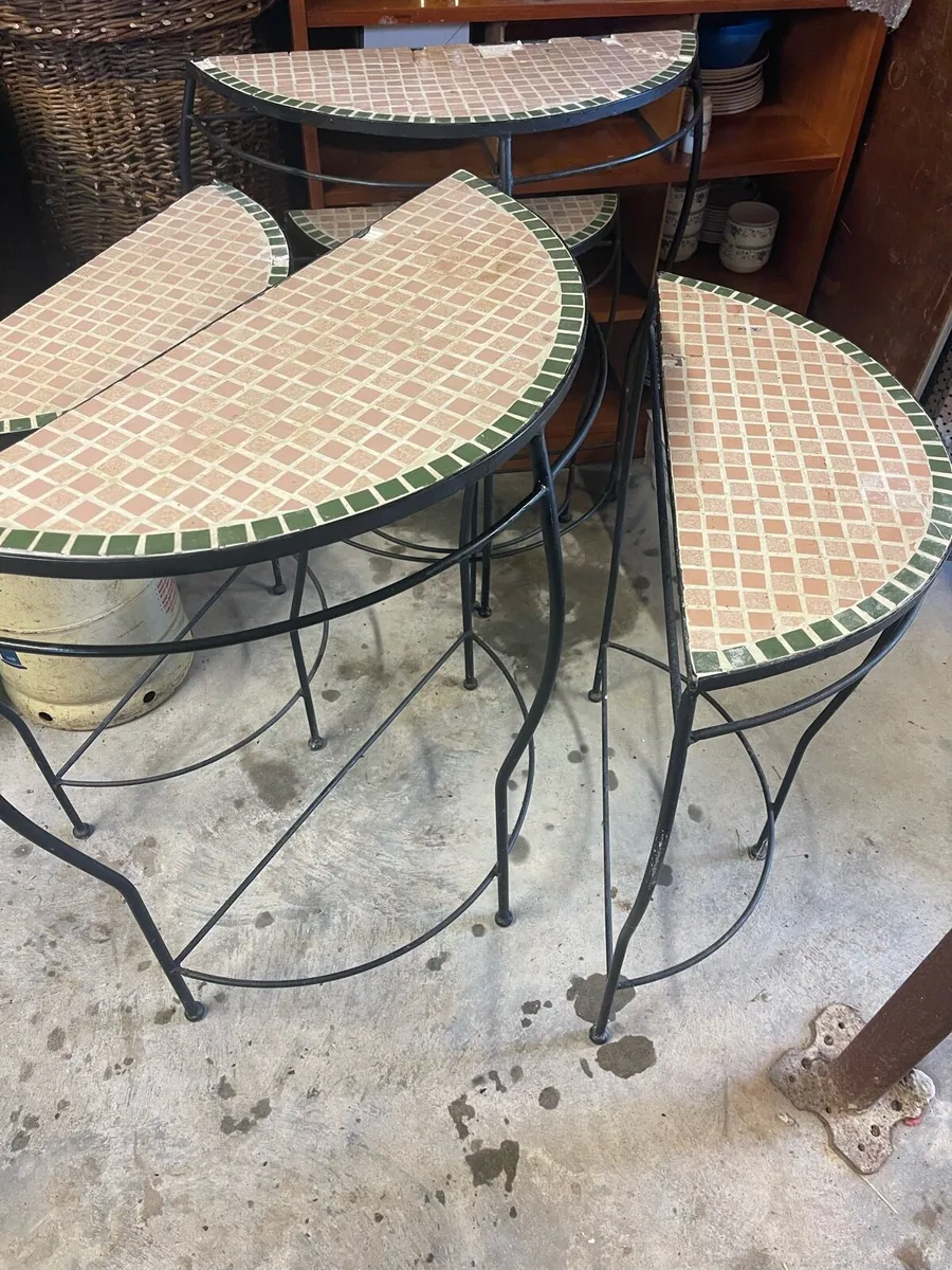 Nest of 5 half moon steel outside tables - Image 1