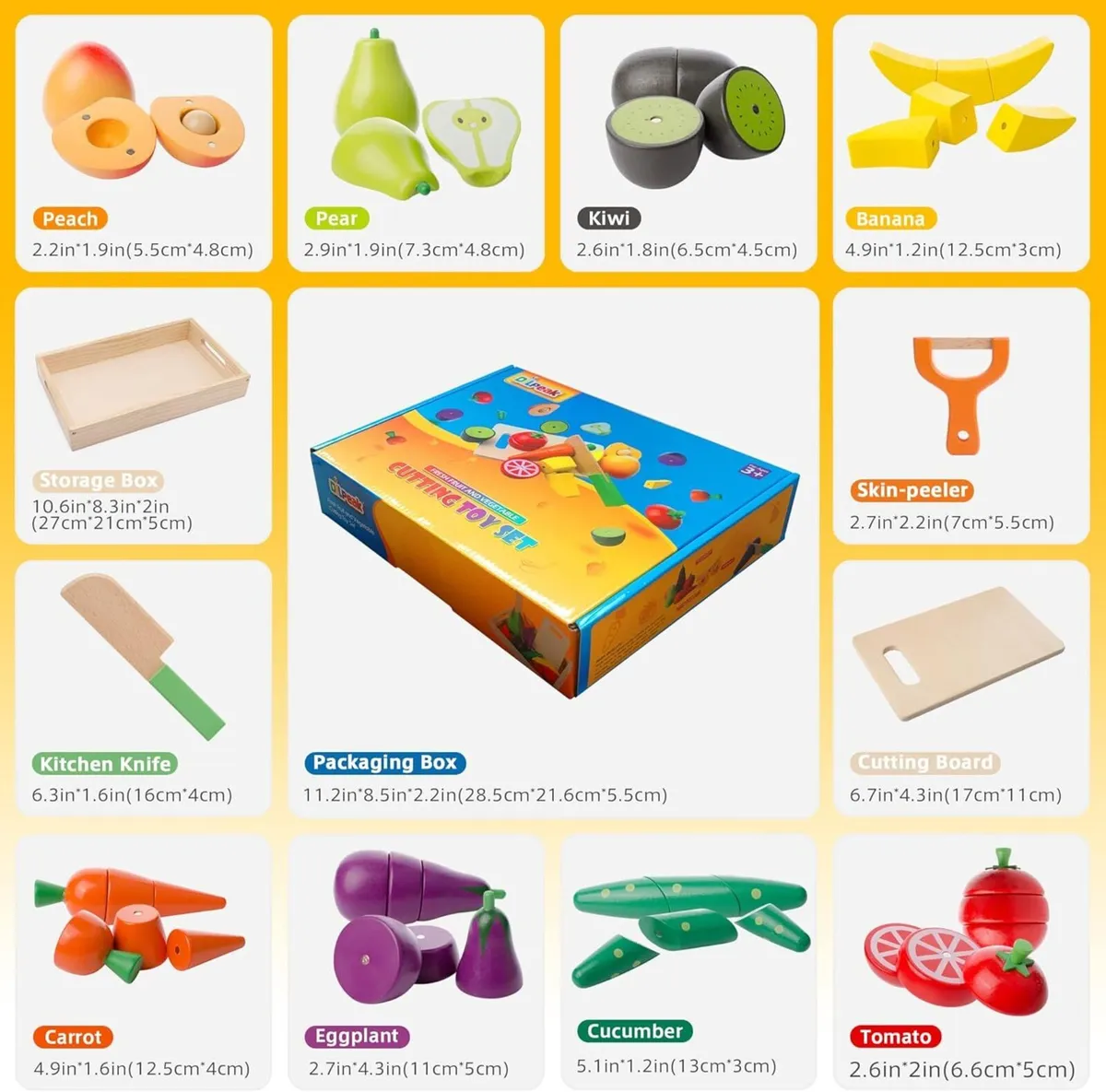 Wooden Play Food Toys Fruit and Vegetables Set - Image 3