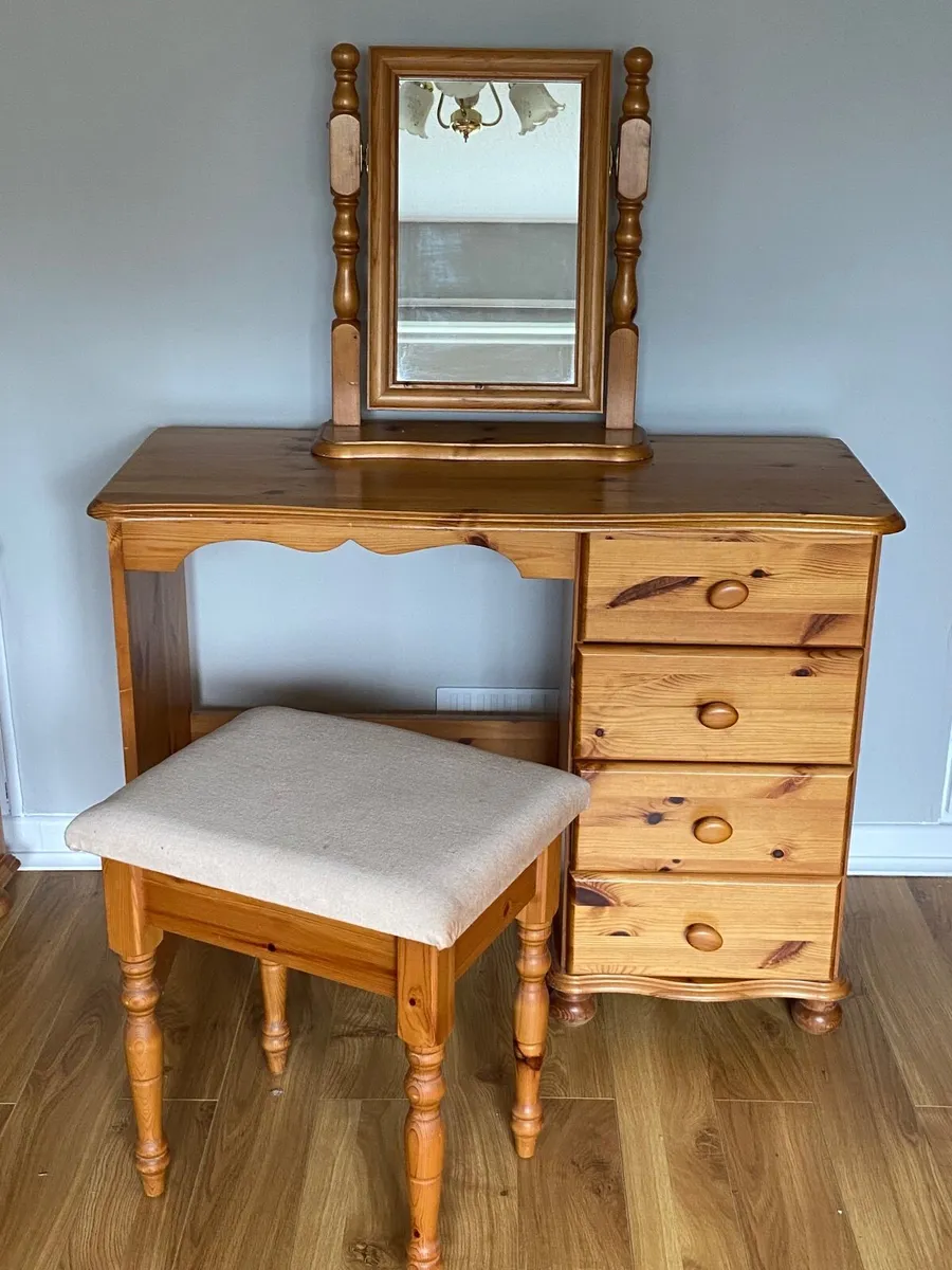 Solid Pine Dressing Table / Vanity Set with Mirror
