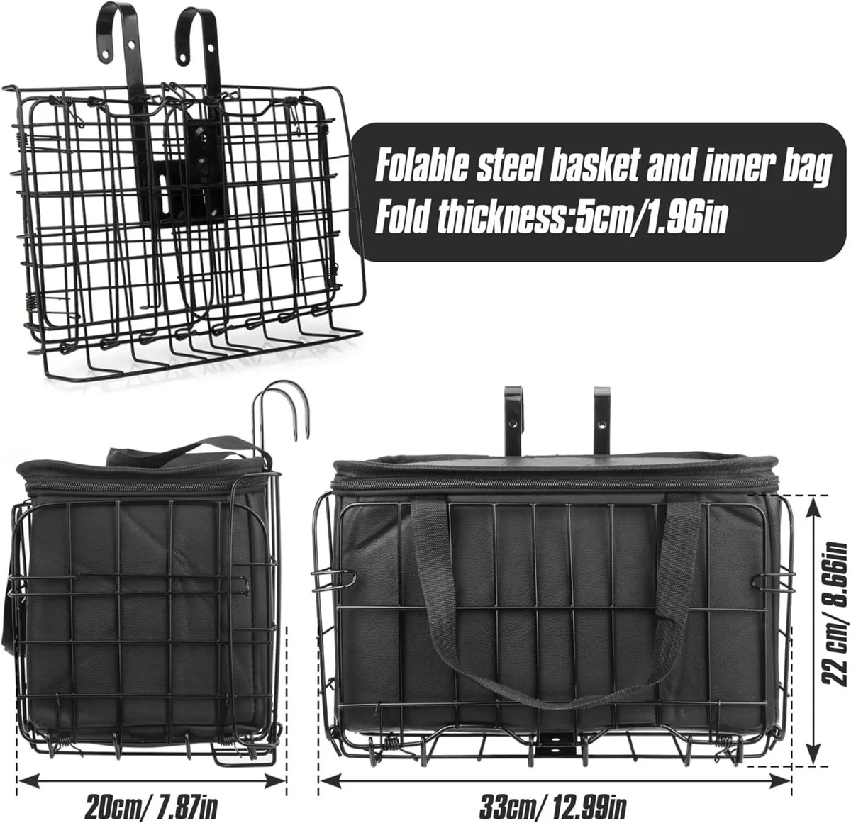 Foldable black bike basket with bag - Image 2