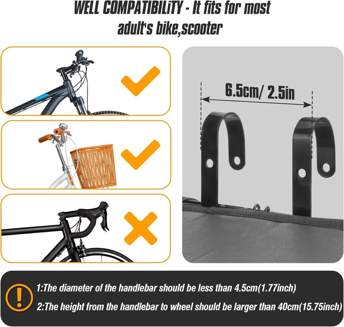 Foldable black bike basket with bag - Image 3