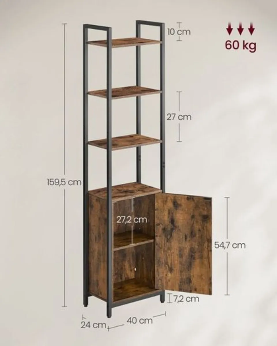Slim Industrial Bookcase with Cabinet - Image 3