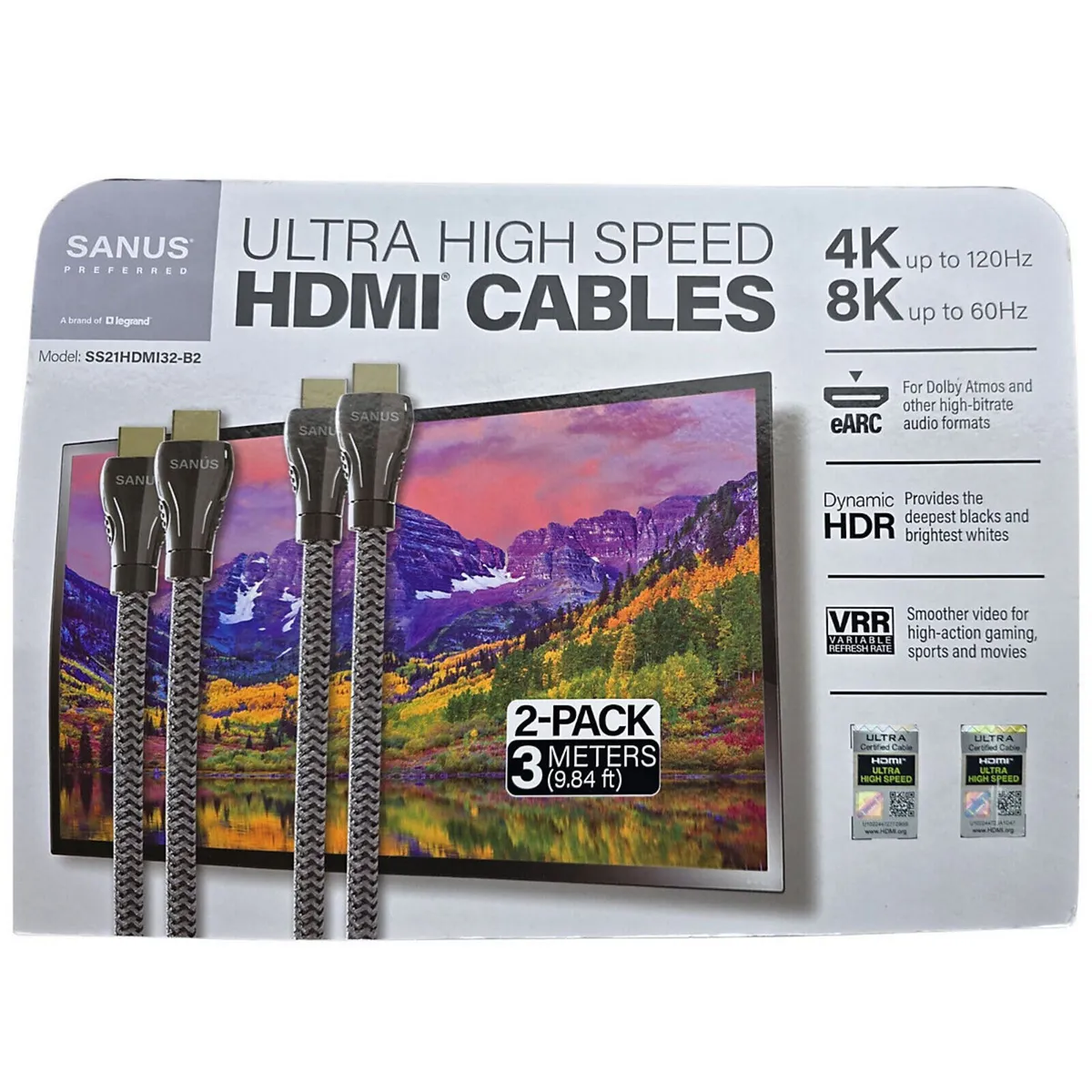 2 x Sanus 8k HDMI Cables