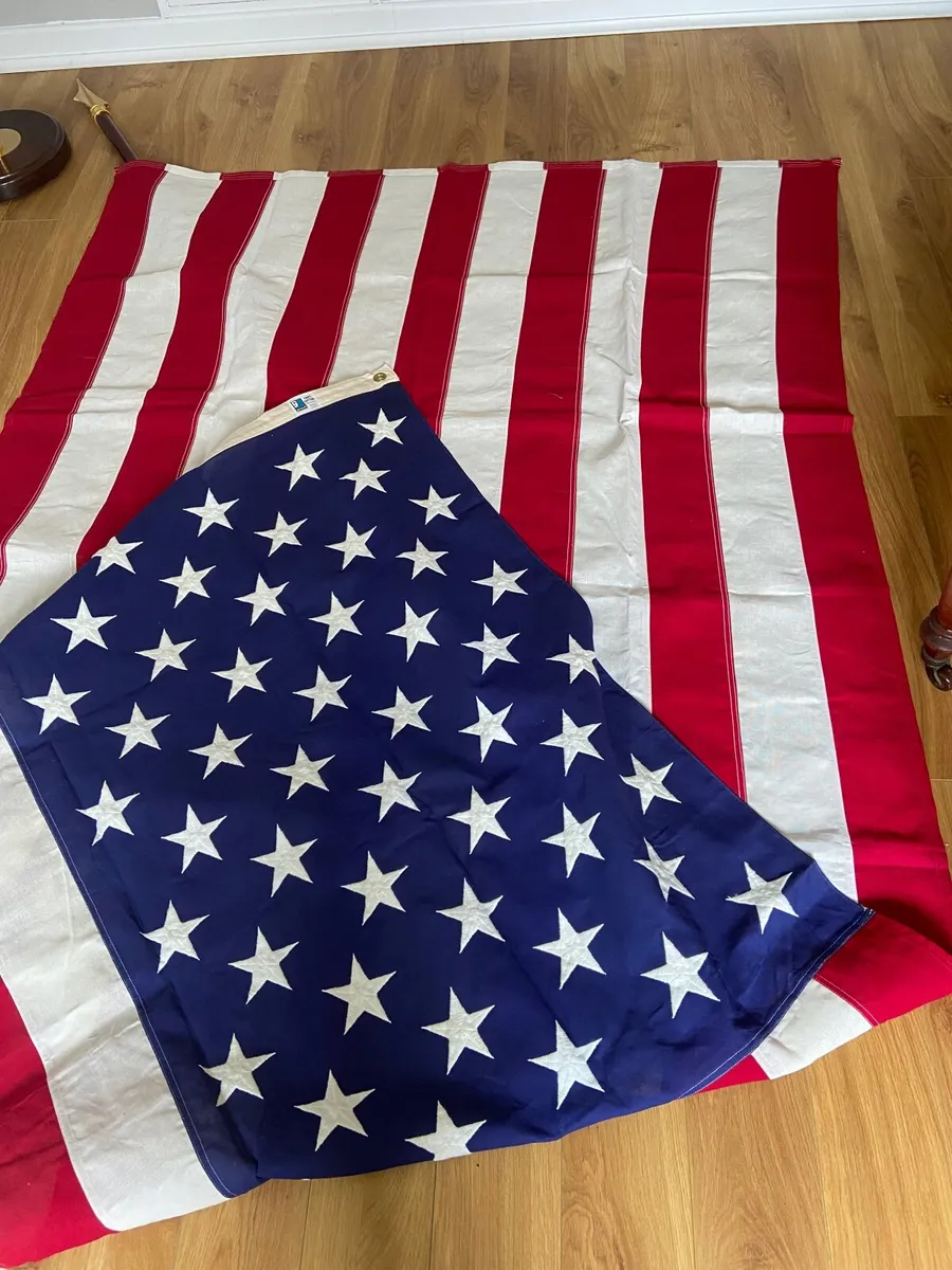 American Flag with Wooden Flag Pole & Base - Image 4