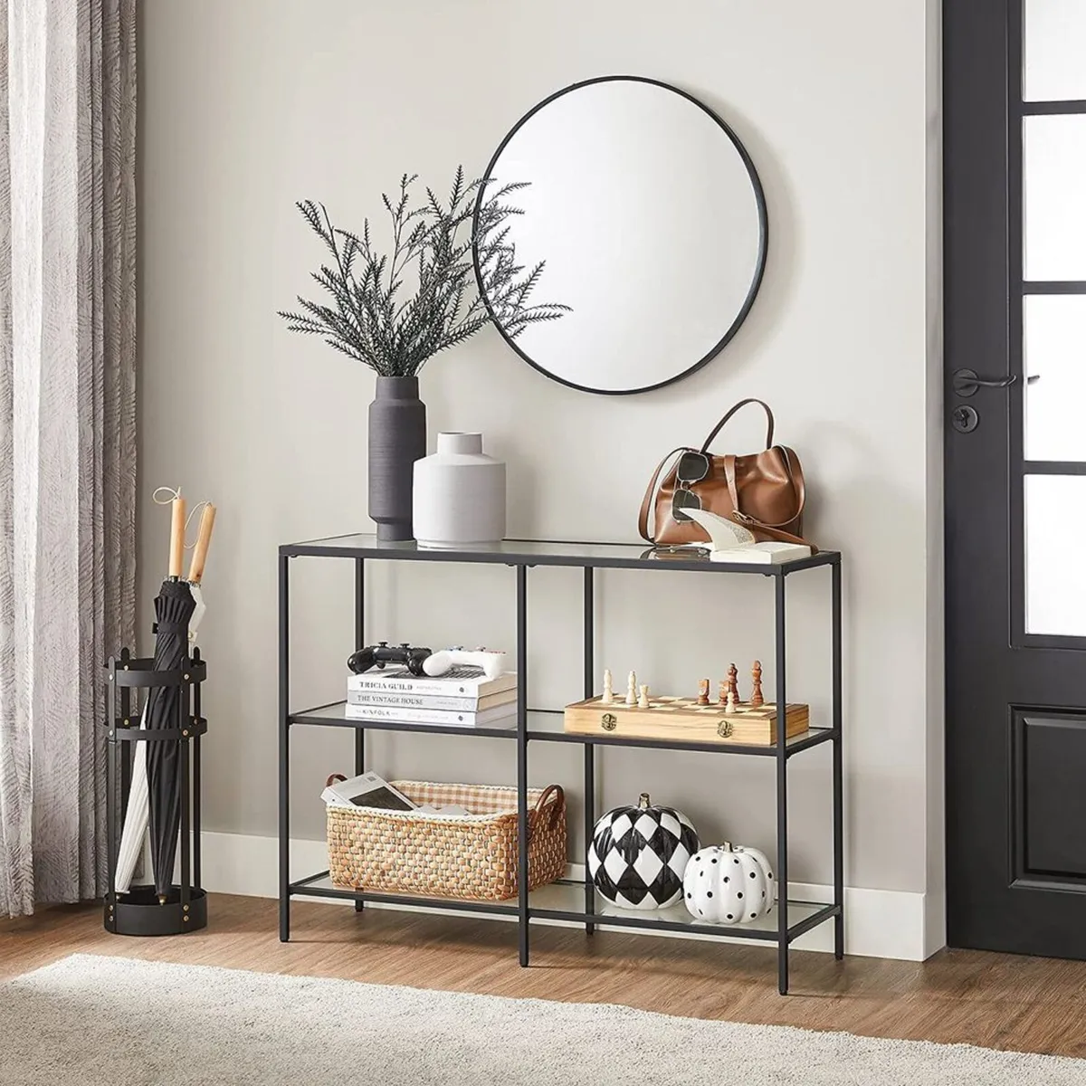 Modern Glass Console Table with Tempered Glass She - Image 3