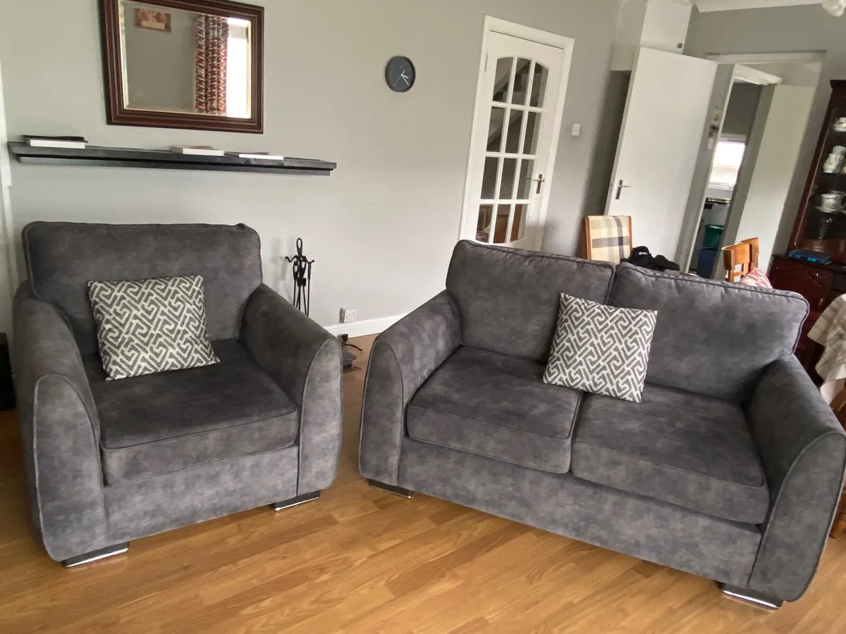 Grey two Seater Sofa  Armchair Suite - Image 3