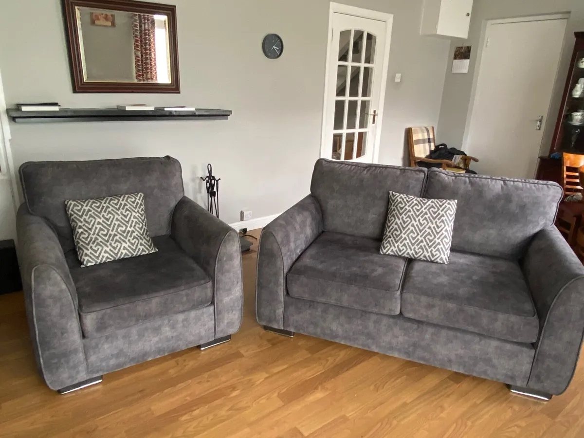 Grey two Seater Sofa  Armchair Suite - Image 2