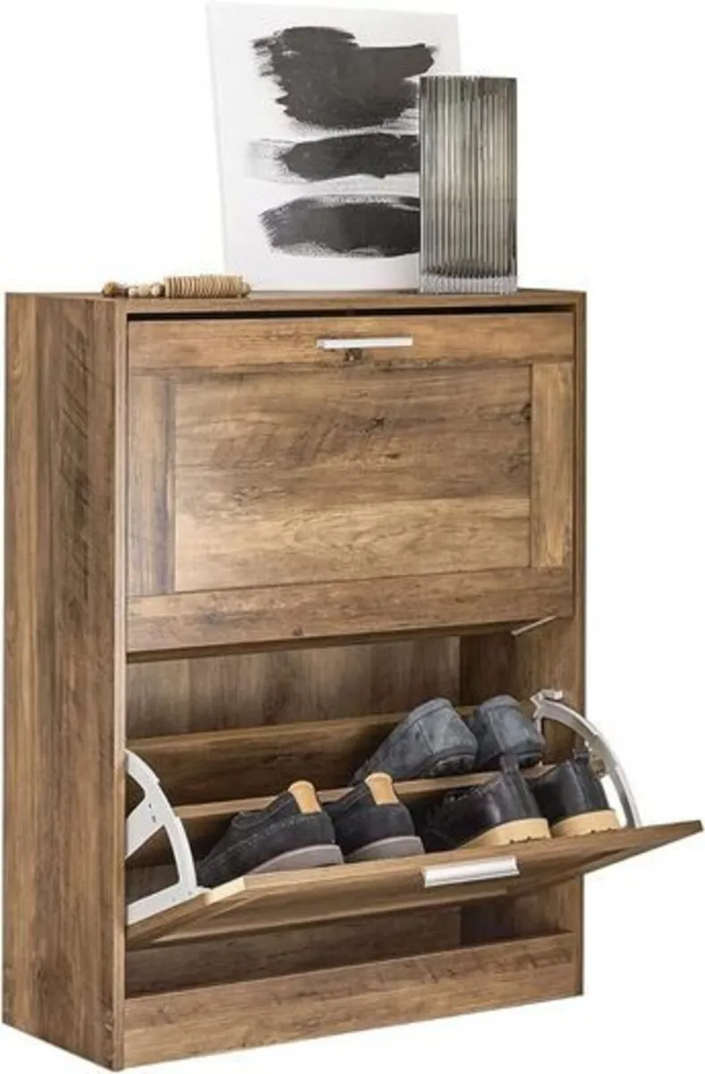 Slim Shoe Storage Cabinet with 2 Flip Drawers – Ru - Image 2