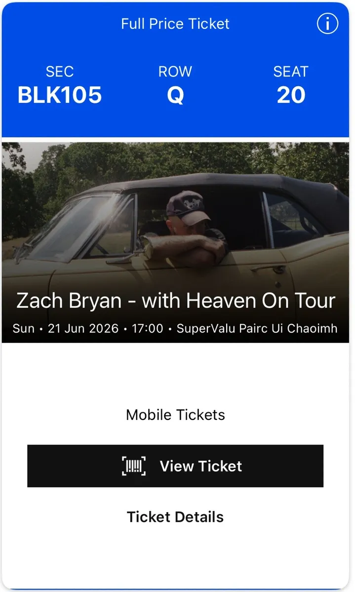 Zach Bryan - Sunday 21st June - 2 seats together - Image 1