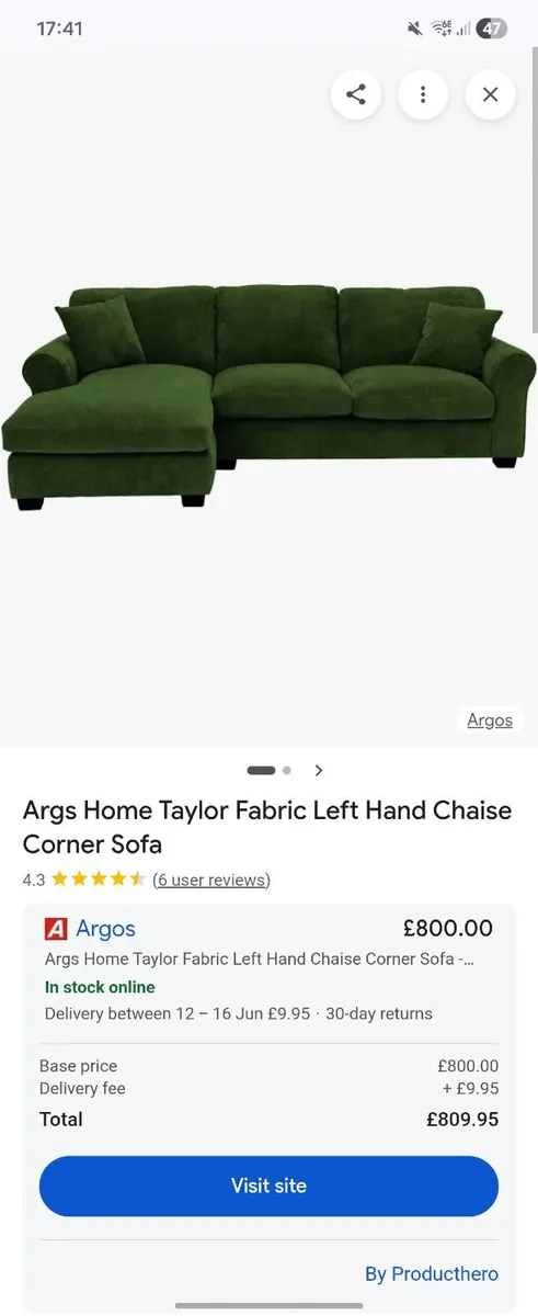 Green velvet chaise sofa - Image 3